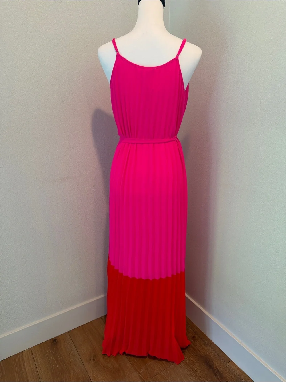 Skies Are Blue Hot Pink and Red Sleeveless Maxi Dress with Waist Tie - Picture 4 of 4